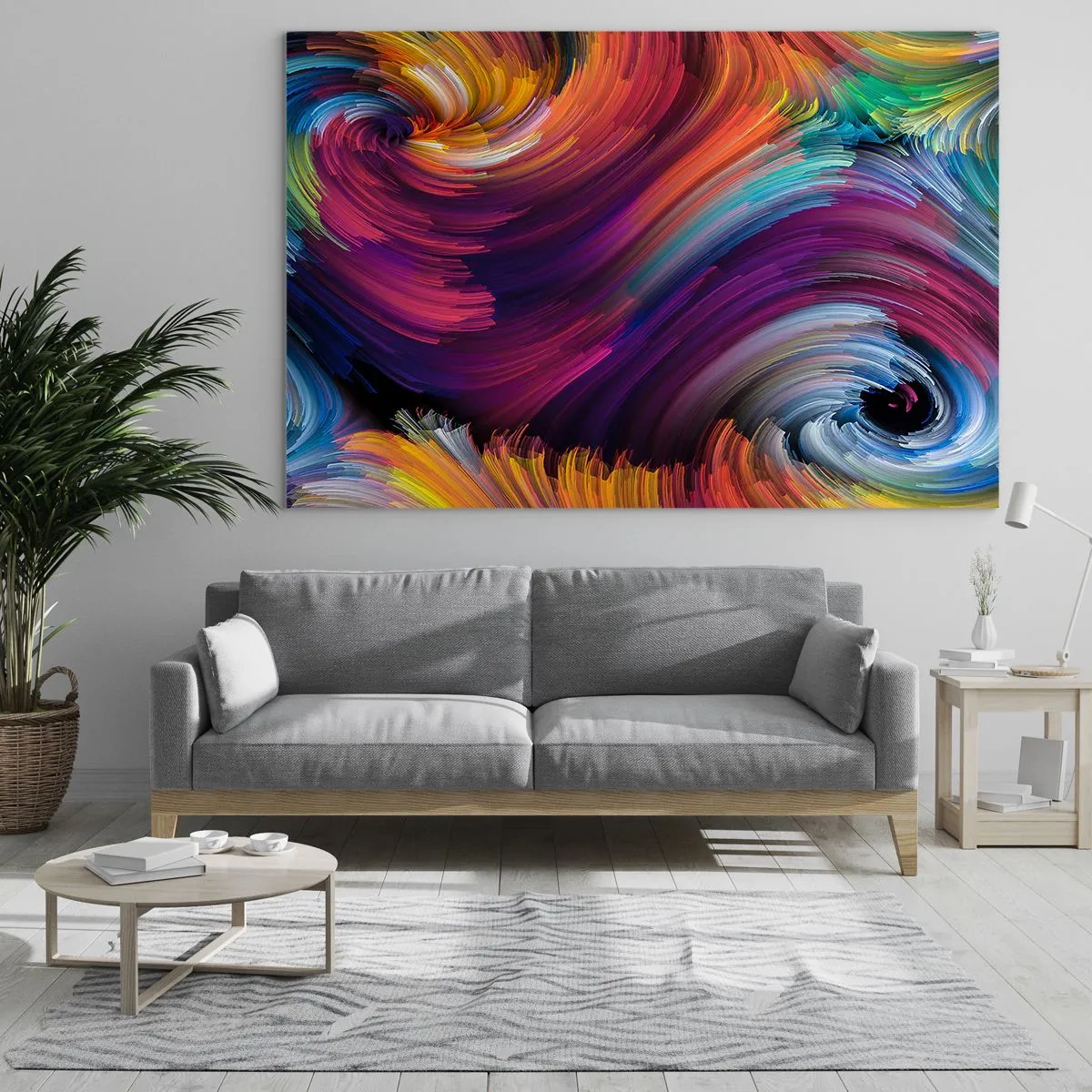Obraz na szkle - Kolorowe wiry i dynamiczne pociągnięcia pędzla w abstrakcji - 70x50cm - Początek nowego świata - Nowoczesna dekoracja ścienna do salonu i sypialni ARTTOR