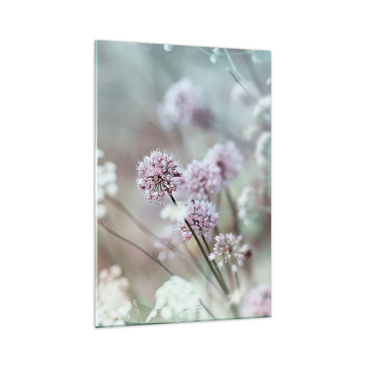 Obraz na szkle - Delikatne kwiaty w pastelowych odcieniach - 70x100cm - Słodkie filigrany ziół - Nowoczesna dekoracja ścienna do salonu i sypialni ARTTOR