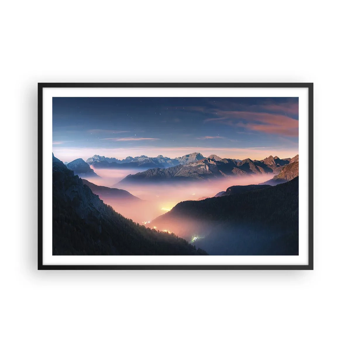 Plakat w czarnej ramie - Światło w dolinach - 91x61 cm