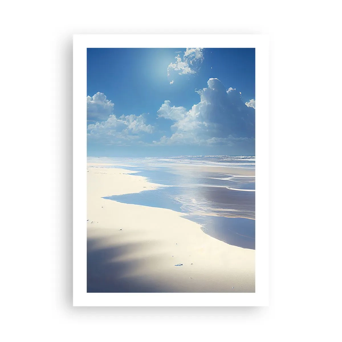 Plakat - Słoneczna plaża z odbiciem nieba na wodzie - 50x70cm - Rajskie wakacje - Nowoczesna dekoracja ścienna do salonu, kuchni i sypialni ARTTOR