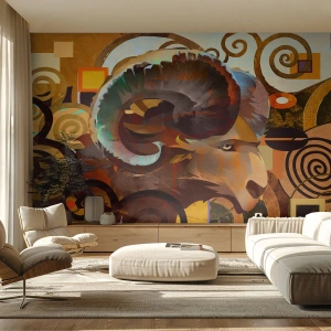 Fototapeta Premium Canvas - Symboliczny baran w abstrakcyjnej kompozycji - 100x70cm - Magie - religie - rytuały - Nowoczesna dekoracja ścienna do salonu i sypialni ARTTOR