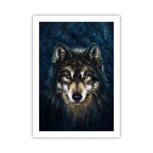 Plakat - Portret wilka w ciemnej, artystycznej tonacji - 50x70cm - Alfa? I omega - Nowoczesna dekoracja ścienna do salonu, kuchni i sypialni ARTTOR