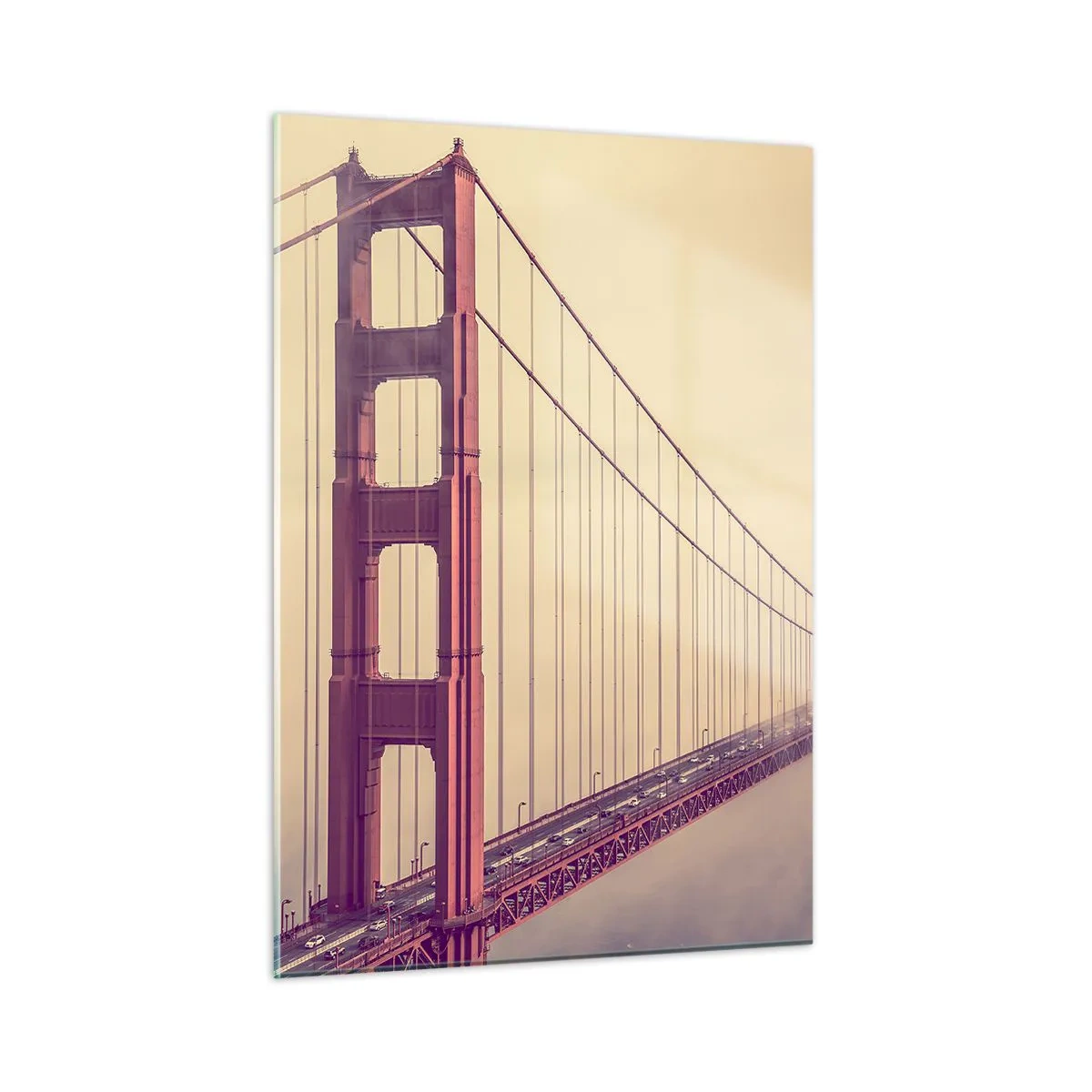 Obraz na szkle - Most Golden Gate w San Francisco w mglistym krajobrazie - 50x70cm - Między niebem a ziemią - Nowoczesna dekoracja ścienna do salonu, kuchni i sypialni ARTTOR
