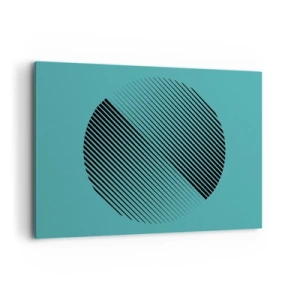 Obraz na płótnie - Minimalistyczne koło z liniami na turkusowym tle - 100x70cm - Koło – geometryczna wariacja - Nowoczesna dekoracja ścienna do salonu, kuchni i sypialni ARTTOR