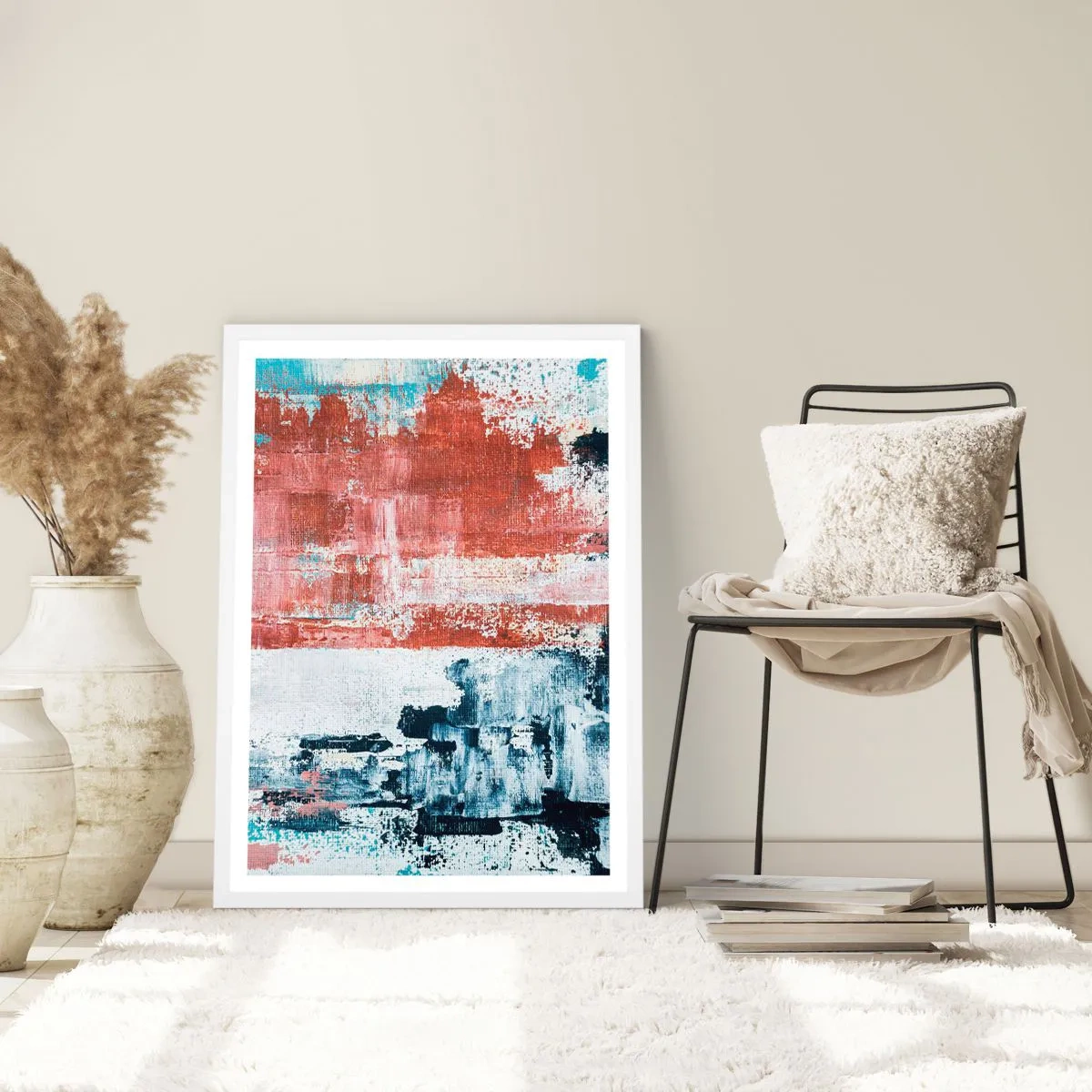 Plakat w białej ramie - Abstrakcyjne pół na pół - 70x100 cm