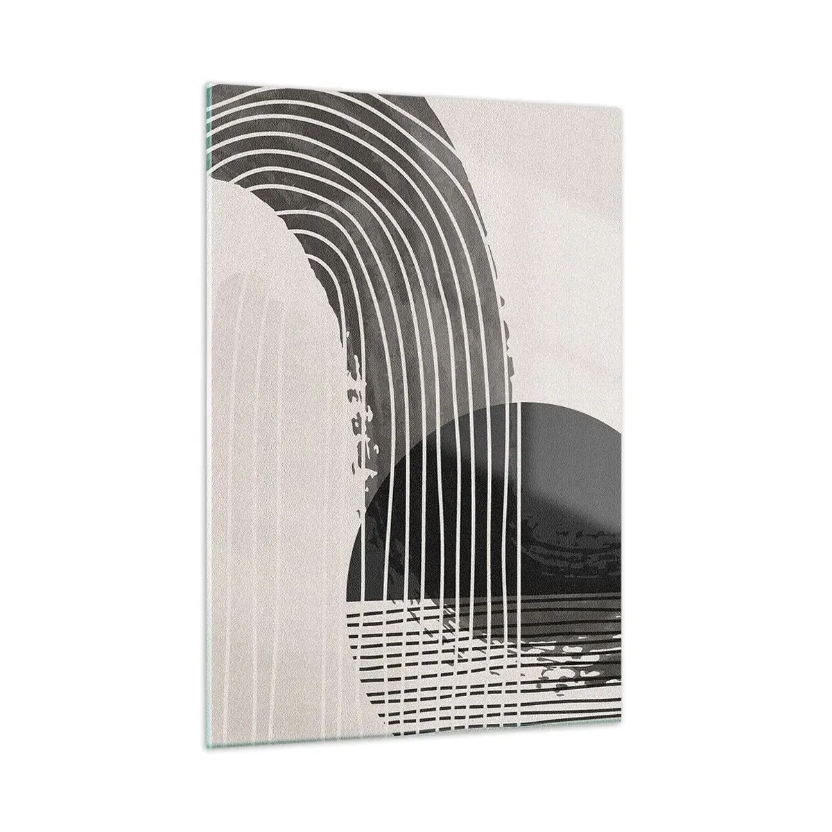 Obraz na szkle - Czarno-biała abstrakcja z liniami i geometrycznymi kształtami - 50x70cm - Tam i z powrotem - Nowoczesna dekoracja ścienna do salonu, kuchni i sypialni ARTTOR