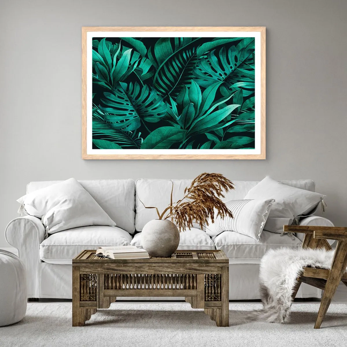 Plakat w ramie jasny dąb - Głębia tropikalnej zieleni - 100x70 cm