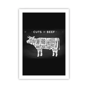 Plakat - Schemat cięć wołowych na czarnym tle w stylu retro - 50x70cm - Elementarz masarza - Nowoczesna dekoracja ścienna do salonu, kuchni i sypialni ARTTOR