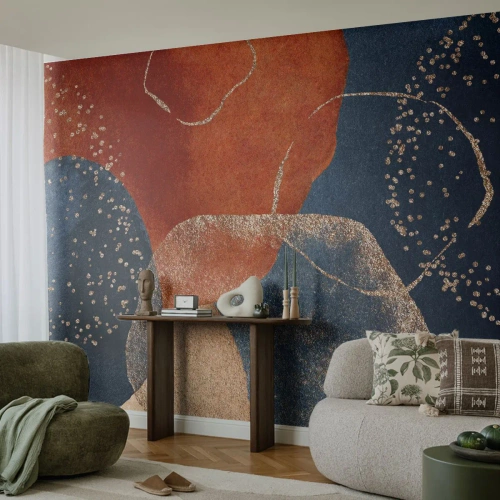 Fototapeta Standard Eco - Abstrakcyjne plamy w kolorach granatu i miedzi z akcentem złota - 100x70cm - Lekkość bytu - Nowoczesna dekoracja ścienna do salonu i sypialni ARTTOR