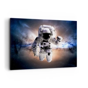 Obraz na płótnie - Astronauta w przestrzeni kosmicznej - 120x80cm - Pozdrowienia z kosmosu - Nowoczesna dekoracja ścienna do salonu, kuchni i sypialni ARTTOR