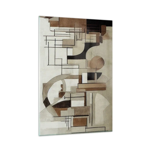 Obraz na szkle - Architektoniczna abstrakcja w beżach i brązach - 80x120cm - Pejzaż miejski 2.0 - Nowoczesna dekoracja ścienna do salonu i sypialni ARTTOR