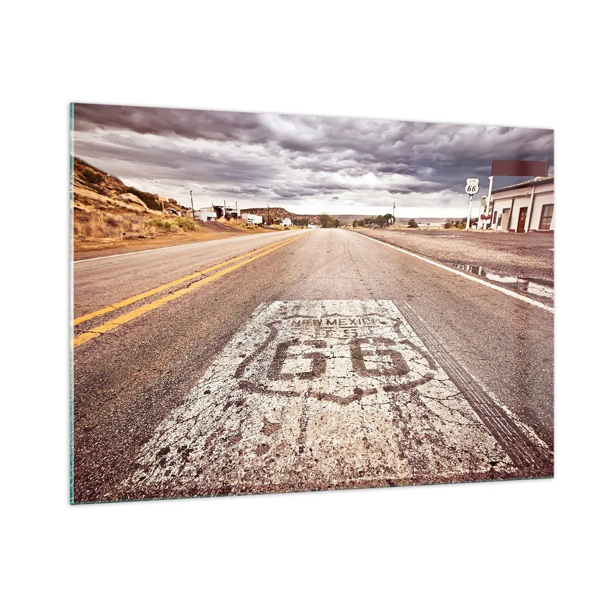 Obraz na szkle - Droga Route 66 z widokiem na horyzont - 100x70cm - Mother Road - amerykańska legenda - Nowoczesna dekoracja ścienna do salonu, kuchni i sypialni ARTTOR