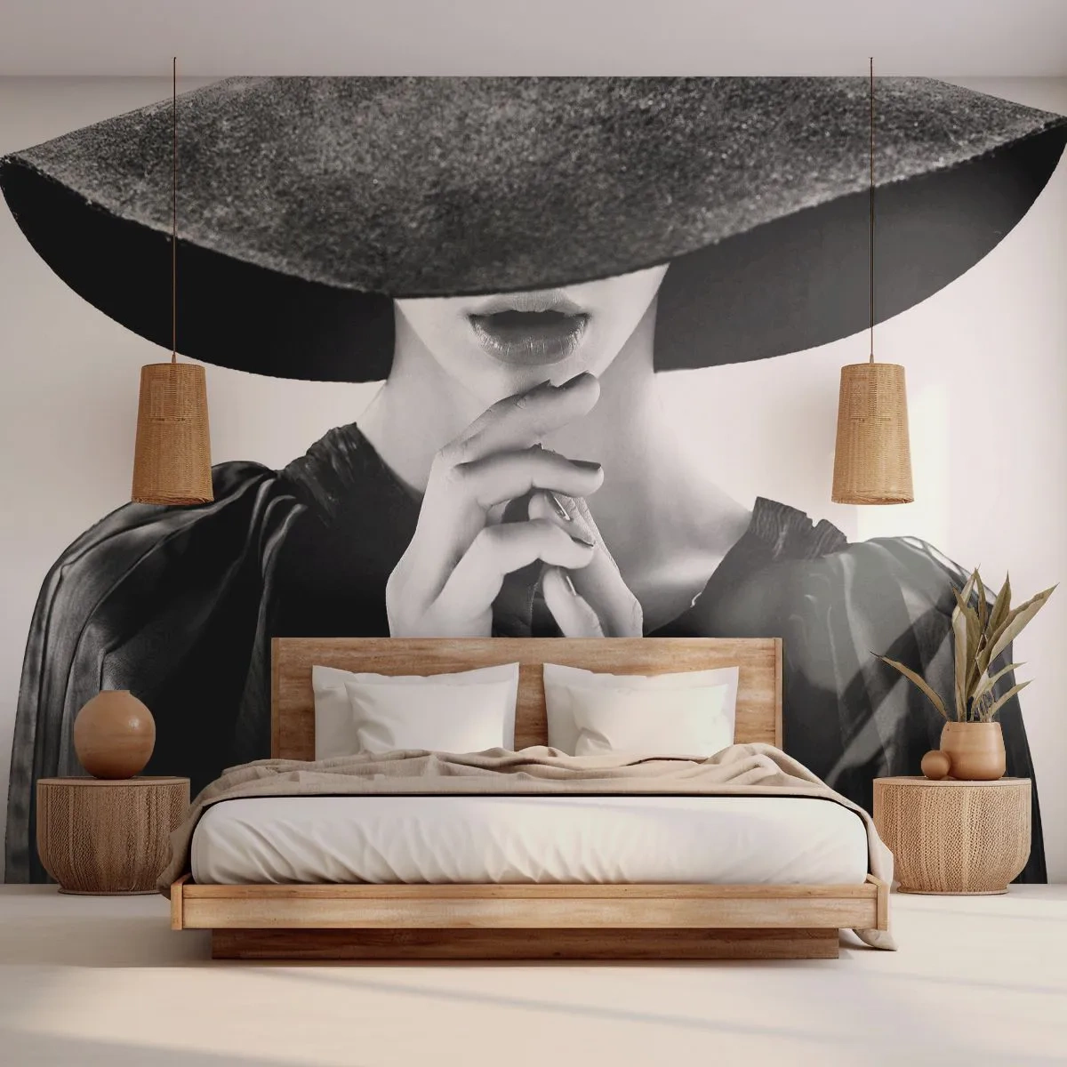 Fototapeta Standard Eco - Skryte piękno - Kobieta W Kapeluszu, Kobiece Dłonie, Moda - 350x256 cm