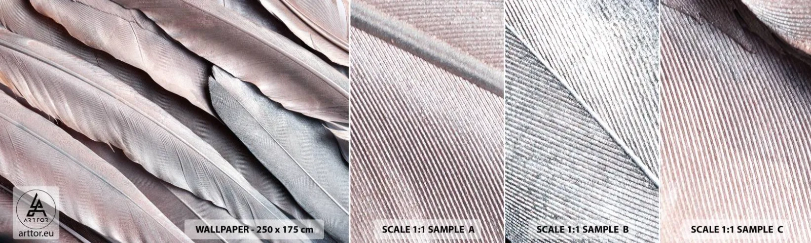 Fototapeta Próbka Samoprzylepna Deluxe Sticker - W różowej srebrzystości - Pióro Ptaka, Grafika, Boho - 100x30 cm