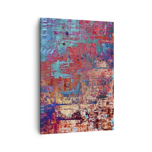 Obraz na płótnie - Kolorowa abstrakcja z teksturą i napisami - 50x70cm - Pamięć i niepamięć - Nowoczesna dekoracja ścienna do salonu, kuchni i sypialni ARTTOR