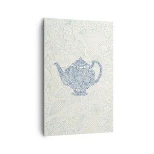 Obraz na płótnie - Dekoracyjny rysunek imbryka z ornamentami w niebieskim kolorze - 80x120cm - Herbaty czar - Nowoczesna dekoracja ścienna do salonu i sypialni ARTTOR