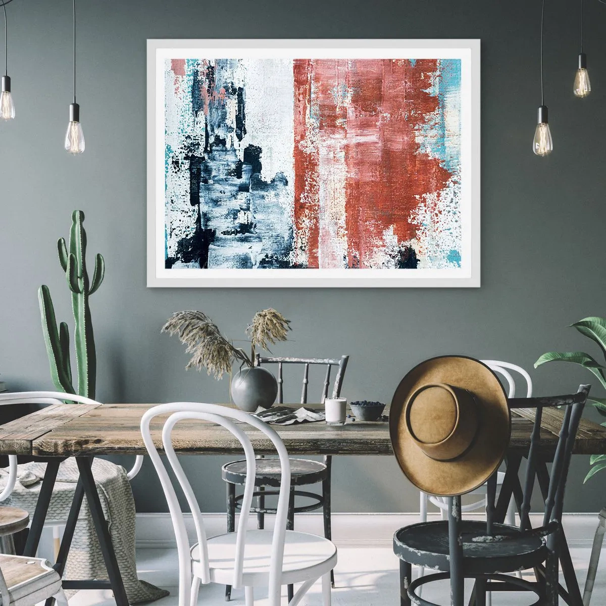 Plakat w białej ramie - Abstrakcyjne pół na pół - 40x30 cm