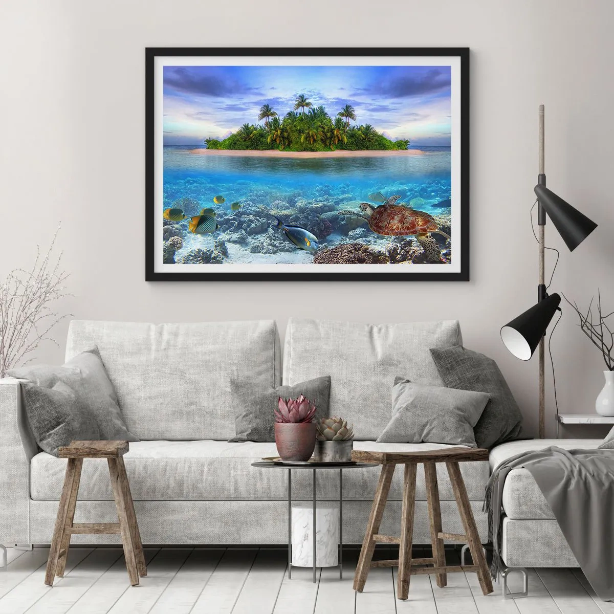Plakat w czarnej ramie - Niebiańska wyspa zaprasza - 91x61 cm