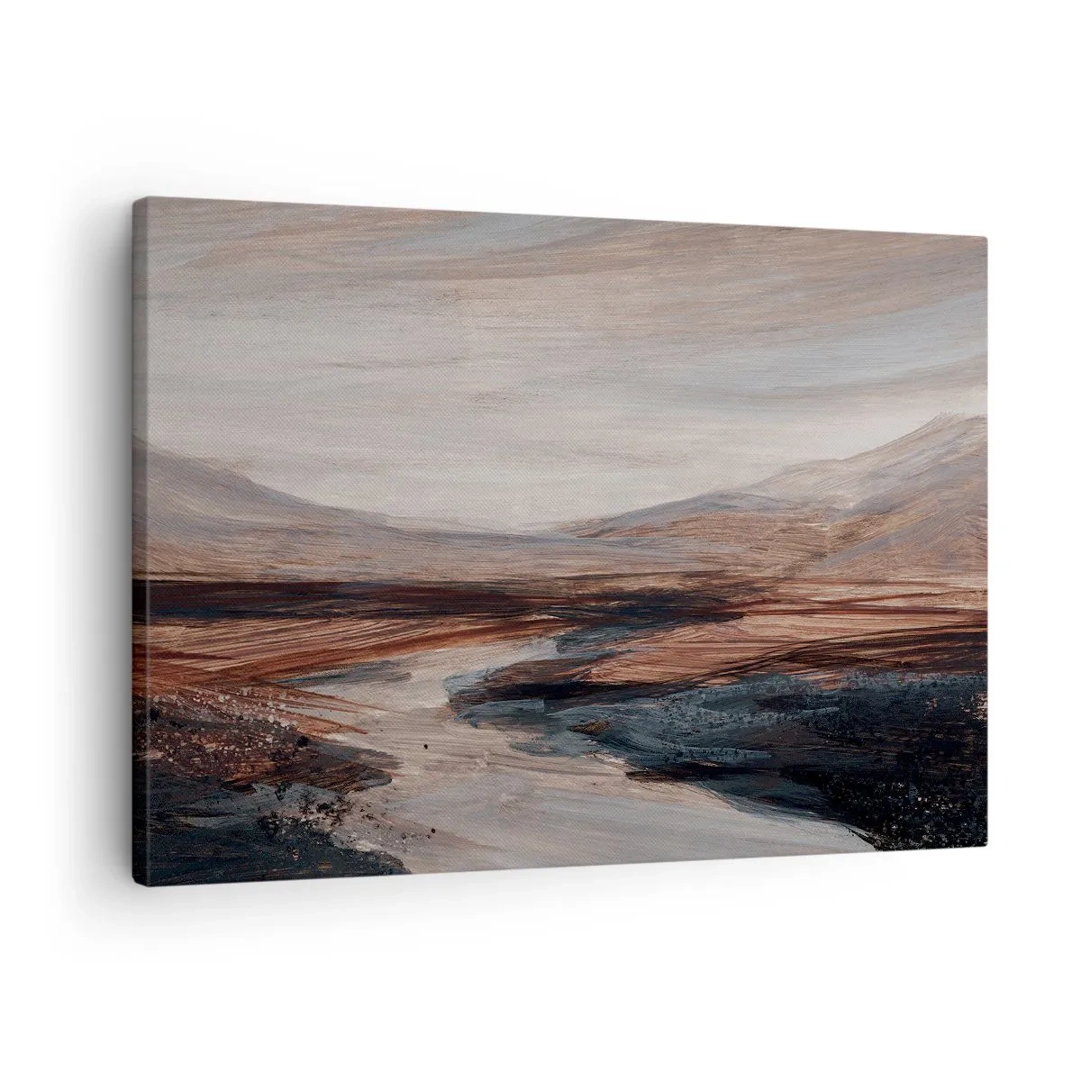 Obraz na płótnie - Malowniczy krajobraz z rzeką i górami - 70x50cm - Spokojna dolina - Nowoczesna dekoracja ścienna do salonu i sypialni ARTTOR