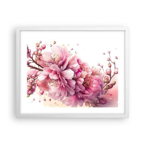 Plakat w białej ramie - Kwiat kwitnącej wiśni - 50x40 cm