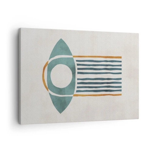 Obraz na płótnie - Geometryczny wzór w odcieniach zieleni i pomarańczu - 70x50cm - Znaki i rytuały - Nowoczesna dekoracja ścienna do salonu i sypialni ARTTOR