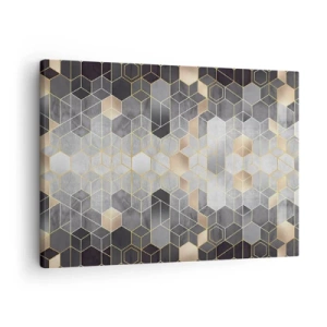 Obraz na płótnie - Geometryczny wzór w złotych odcieniach - 70x50cm - Diamentowa kompozycja - Nowoczesna dekoracja ścienna do salonu i sypialni ARTTOR