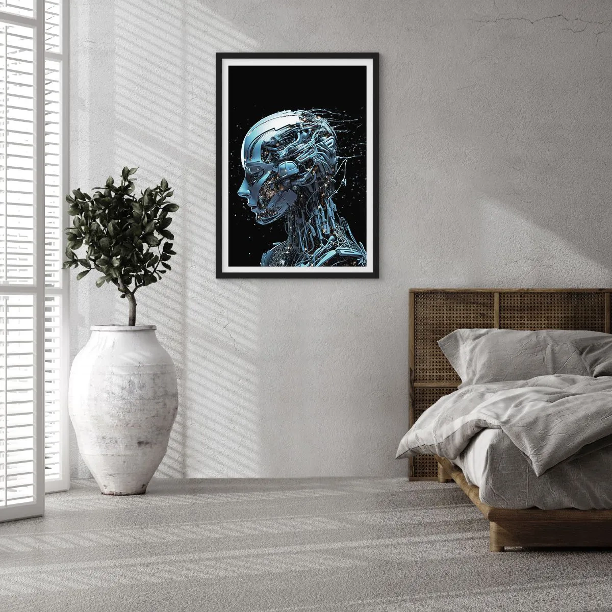 Plakat w czarnej ramie - Cybernetyczna postać w futurystycznym stylu - 50x70cm - Technologia jest kobietą - Nowoczesna dekoracja ścienna do salonu i sypialni ARTTOR