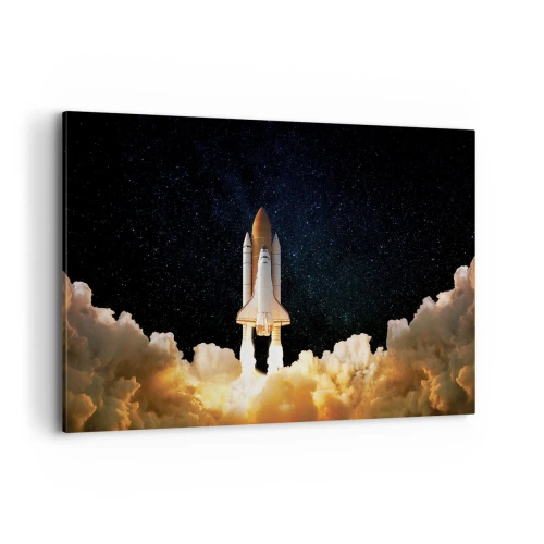 Obraz na płótnie - Startująca rakieta kosmiczna na tle gwiaździstego nieba - 120x80cm - Ad astra! - Nowoczesna dekoracja ścienna do salonu, kuchni i sypialni ARTTOR