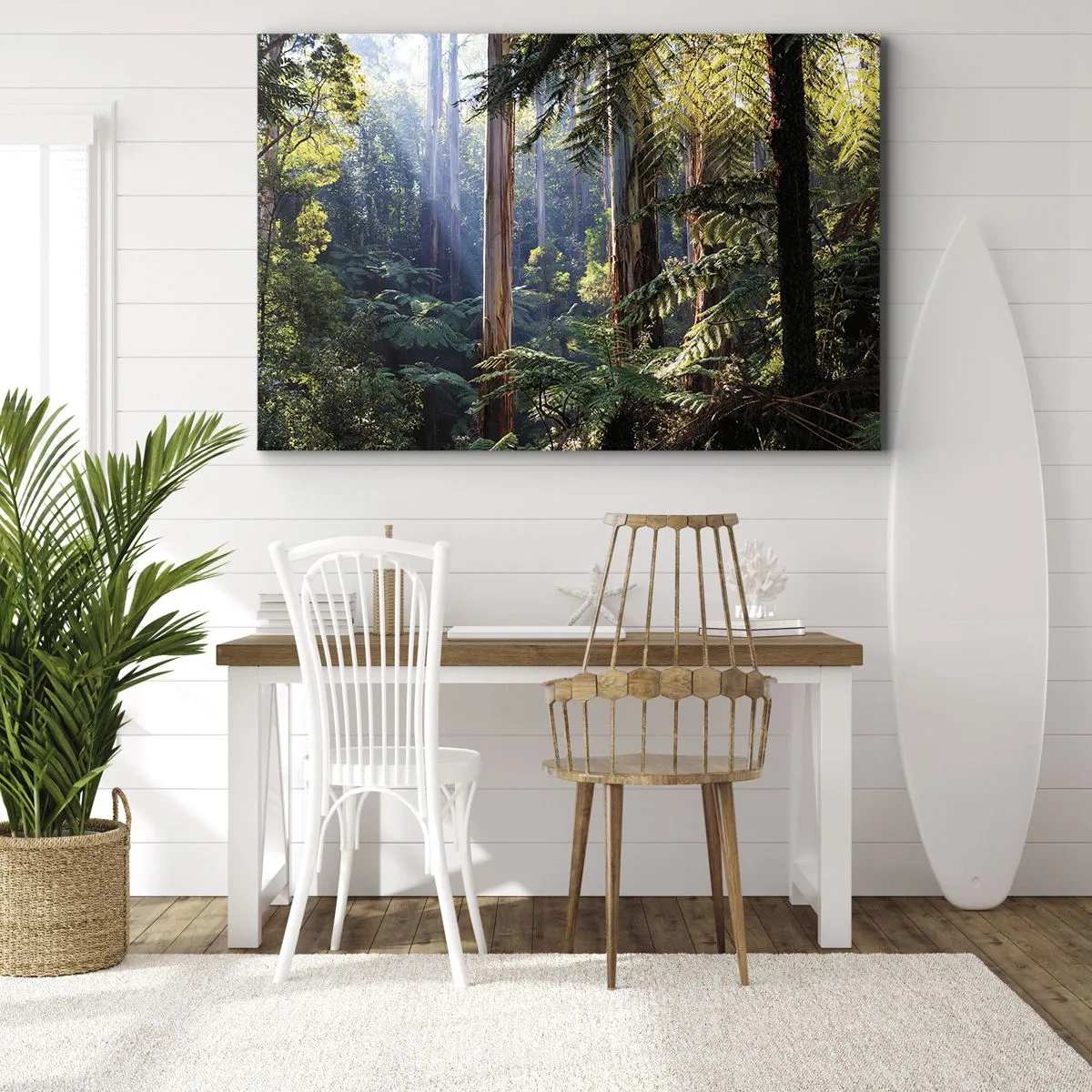 Obraz na płótnie - Las tropikalny oświetlony promieniami słońca - 70x50cm - Baśń lasu - Nowoczesna dekoracja ścienna do salonu i sypialni ARTTOR