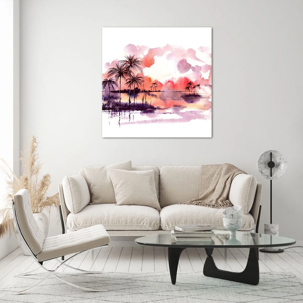 Obraz na szkle - Spokój tropików w czerwieni - 60x60 cm