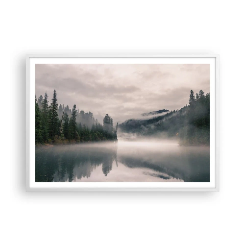 Plakat w białej ramie - W zadumie, we mgle - 100x70 cm