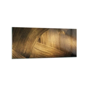Obraz na szkle - Złote abstrakcyjne pociągnięcia pędzla - 120x50cm - W złotym labiryncie - Nowoczesna dekoracja ścienna do salonu i sypialni ARTTOR