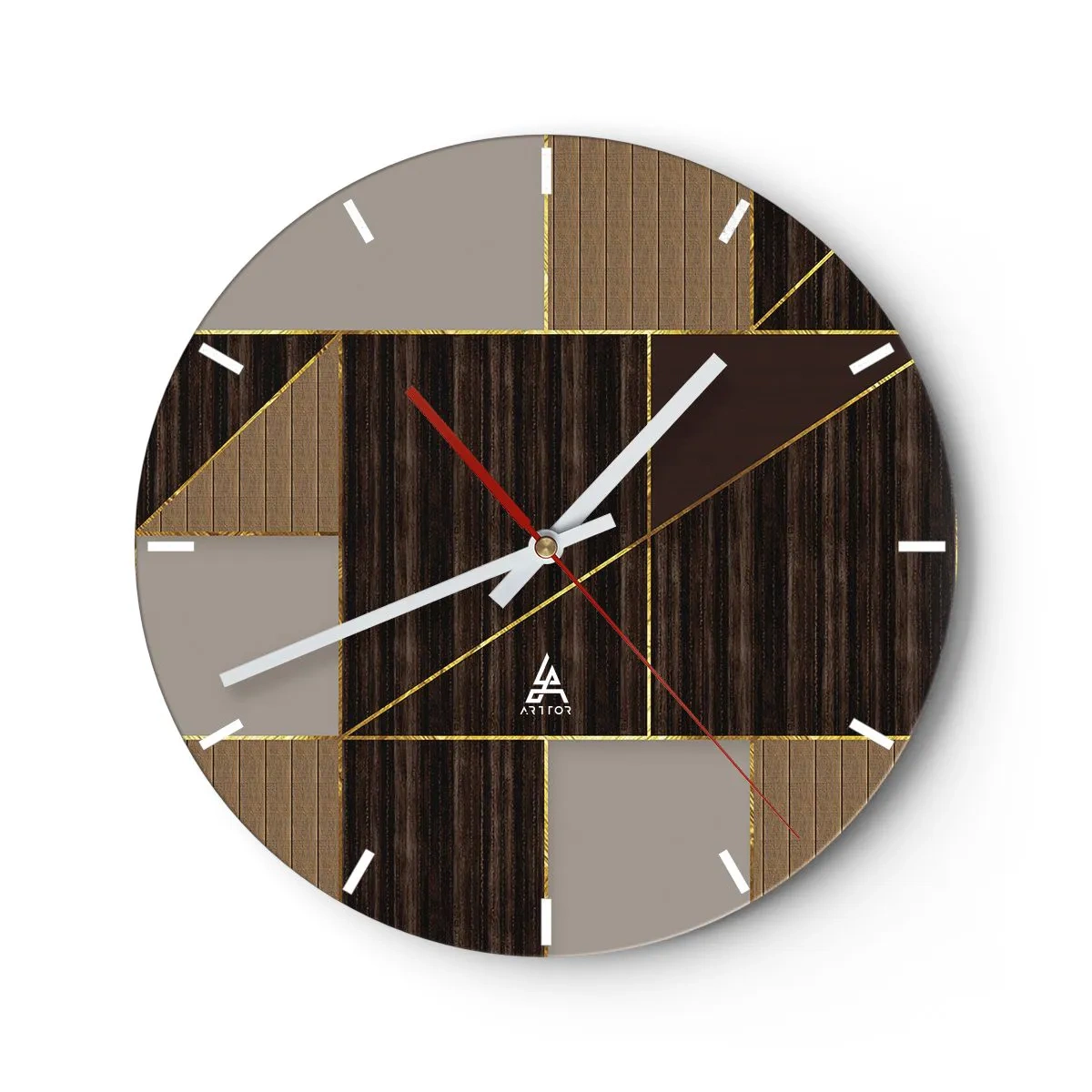 Zegar ścienny - Nowoczesna mozaika z brązami, beżem i złotymi liniami - 30x30cm - Mozaika brązów i złota - Nowoczesna dekoracja ścienna do salonu, kuchni i sypialni ARTTOR