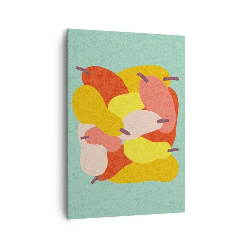 Obraz na płótnie - Kolorowe abstrakcyjne gruszki na tle zielonym - 70x100cm - Spróbuj letniego słońca - Nowoczesna dekoracja ścienna do salonu i sypialni ARTTOR
