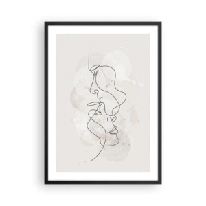 Plakat w czarnej ramie - Minimalistyczna grafika twarzy stworzona za pomocą jednej linii - 50x70cm - Splątani w uścisku - Nowoczesna dekoracja ścienna do salonu i sypialni ARTTOR