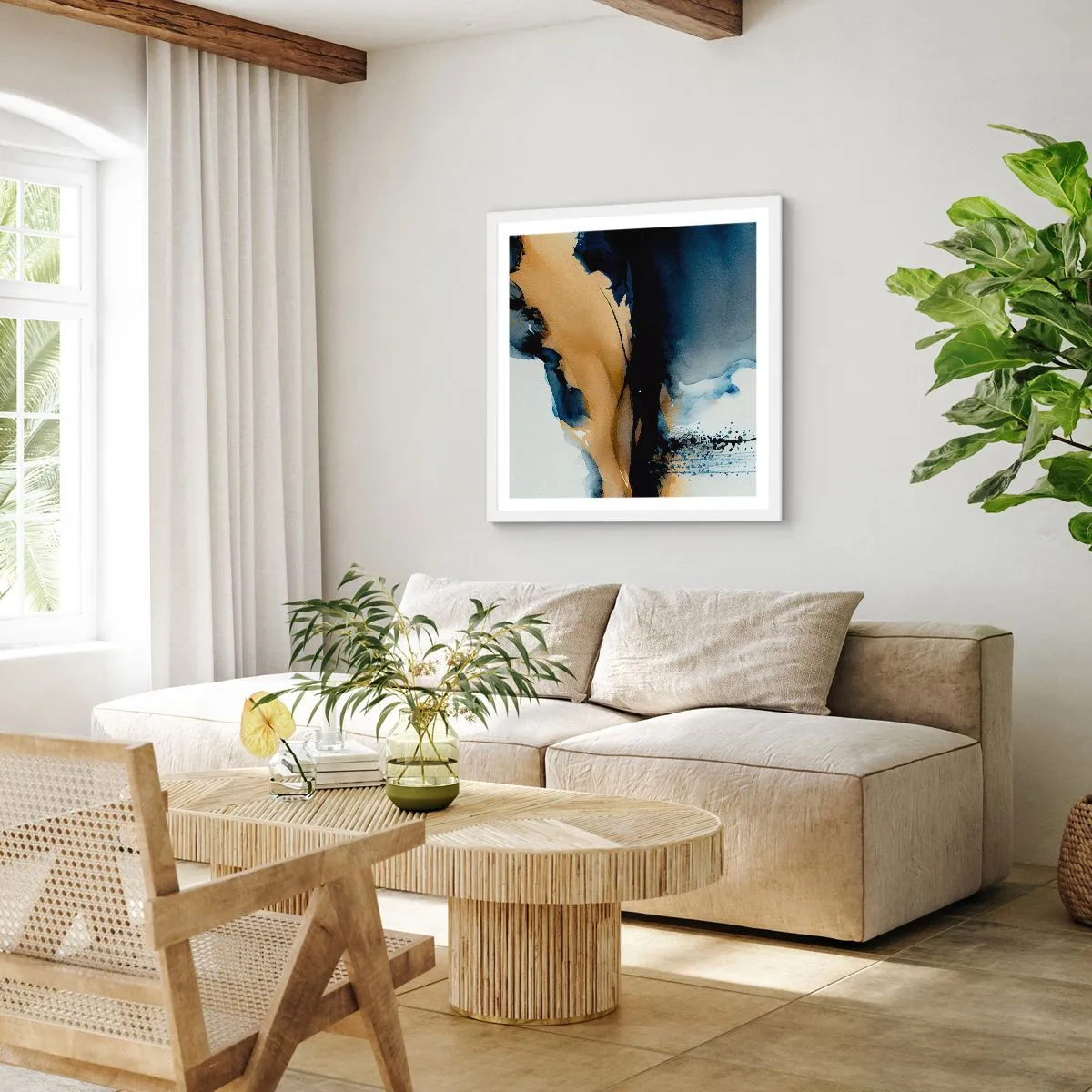 Plakat w białej ramie - Za zasłoną - 50x50 cm