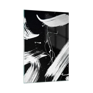 Obraz na szkle - Abstrakcyjne białe pociągnięcia na czarnym tle - 80x120cm - Przełamać mrok - Nowoczesna dekoracja ścienna do salonu i sypialni ARTTOR