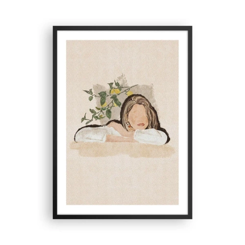 Plakat w czarnej ramie - Zamyślona postać w otoczeniu natury - 50x70cm - Piękność południa - Nowoczesna dekoracja ścienna do salonu i sypialni ARTTOR