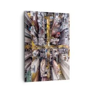 Obraz na płótnie - Widok z lotu ptaka na nowoczesne miasto nocą - 50x70cm - Pozdrowienia z Hongkongu - Nowoczesna dekoracja ścienna do salonu, kuchni i sypialni ARTTOR