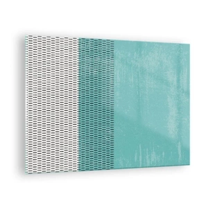 Obraz na szkle - Nowoczesna abstrakcja w turkusowo-białej kolorystyce - 70x50cm - Kompozycja zrównoważona - Nowoczesna dekoracja ścienna do salonu i sypialni ARTTOR