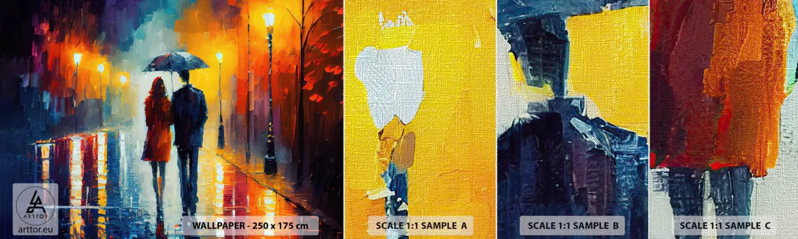 Fototapeta Próbka Premium Canvas - Razem – kolorowa noc - Para, Romantyczny, Spacer - 100x30 cm