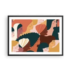 Plakat w czarnej ramie - Kolorowe profile kobiet w różnorodnych stylizacjach - 70x50cm - Tylko kobiecość - Nowoczesna dekoracja ścienna do salonu i sypialni ARTTOR