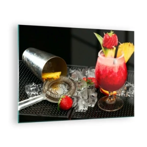 Obraz na szkle - Kolorowy drink z owocami i shakerem na lodzie - 70x50cm - Wyczarować smak - Nowoczesna dekoracja ścienna do salonu i sypialni ARTTOR