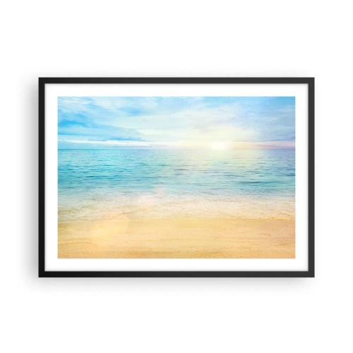 Plakat w czarnej ramie - Plaża z turkusowym morzem i jasnym niebem - 70x50cm - Wielki błękit - Nowoczesna dekoracja ścienna do salonu i sypialni ARTTOR
