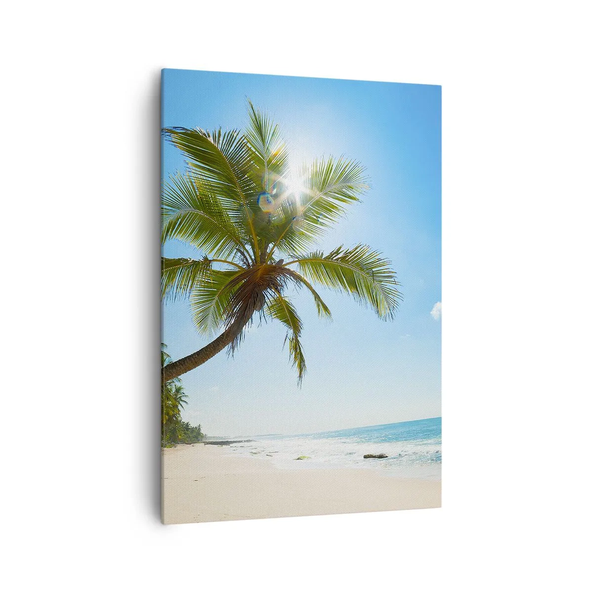 Obraz na płótnie - Plaża z palmami w tropikalnym krajobrazie - 70x100cm - Nie pokazywać nikomu - Nowoczesna dekoracja ścienna do salonu i sypialni ARTTOR