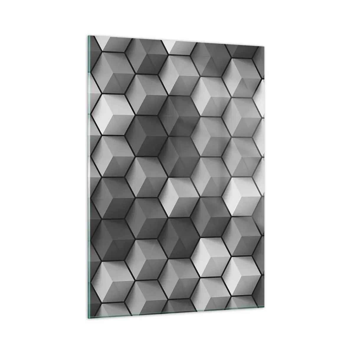Obraz na szkle - Geometryczne sześciany w odcieniach szarości - 50x70cm - Kubistyczna układanka - Nowoczesna dekoracja ścienna do salonu, kuchni i sypialni ARTTOR
