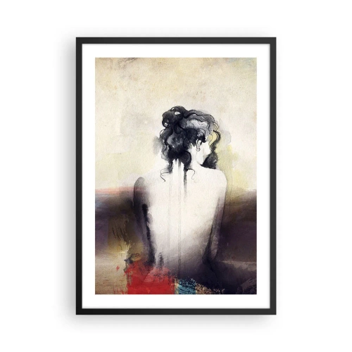Plakat w czarnej ramie - Artystyczny portret kobiety od tyłu w stonowanych barwach - 50x70cm - Łagodne linie, owalne kształty - Nowoczesna dekoracja ścienna do salonu i sypialni ARTTOR