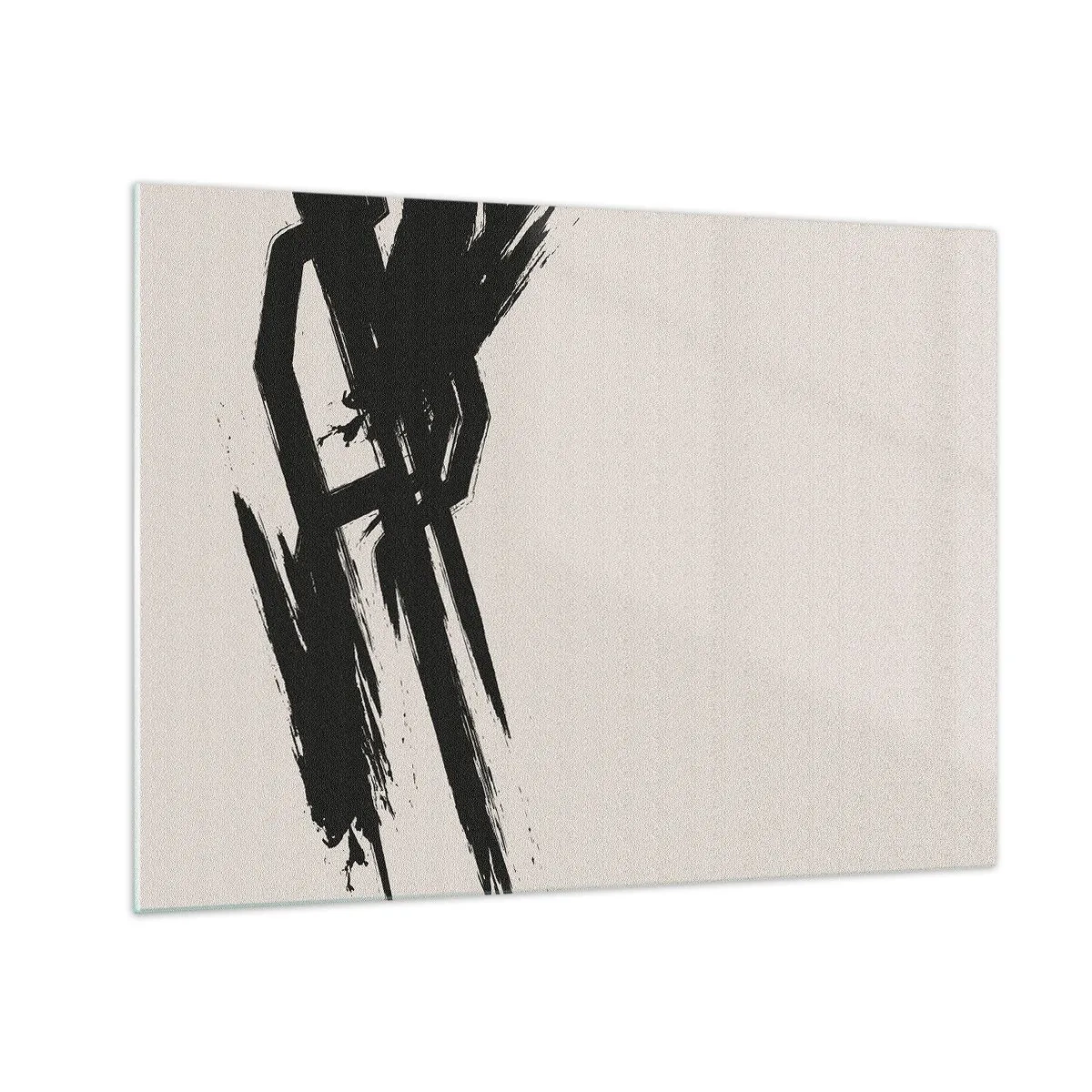 Obraz na szkle - Dynamiczny czarny pędzelkowy ślad na jasnym tle - 70x50cm - Niepohamowany pęd - Nowoczesna dekoracja ścienna do salonu i sypialni ARTTOR