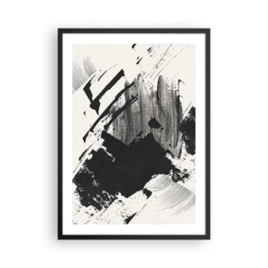 Plakat w czarnej ramie - Abstrakcyjne czarno-białe pociągnięcia pędzla - 50x70cm - Abstrakcja – ekspresja czerni - Nowoczesna dekoracja ścienna do salonu i sypialni ARTTOR