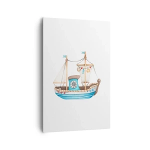 Obraz na płótnie - Ilustracja statku w pastelowych kolorach na białym tle - 80x120cm - Ahoj, przygodo! - Nowoczesna dekoracja ścienna do salonu i sypialni ARTTOR